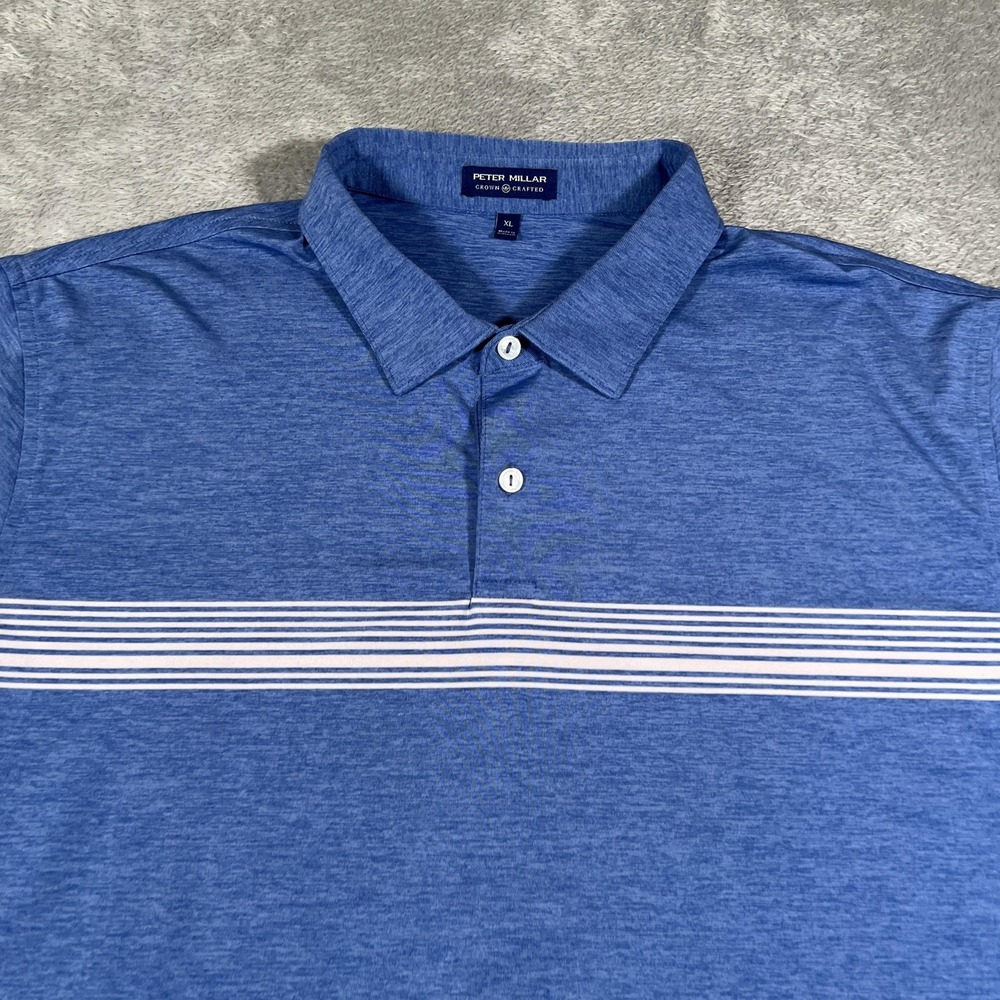 Peter Millar‎ Crown Crafted Polo Shirt Mens XL Blue Striped Golf Performance